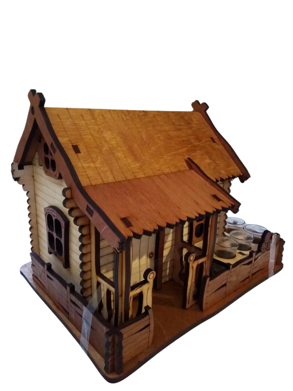 Подставка для бутылки декоративная Хатинка со стопками деревянная (CNT00012055)