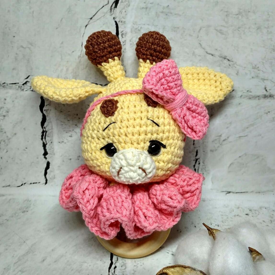 Игрушка детская погремушка вязаная ручной работы амигуруми Жираф Hand Made 18 cм Желтый (300-051)