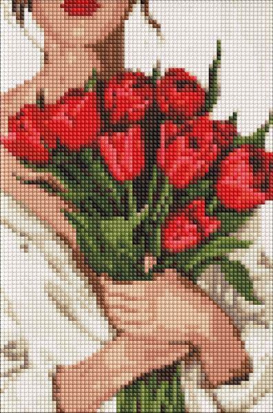 Алмазна мозаїка без підрамника Ideyka Дівчина з тюльпанами 20х30 см (Id-AMC8028)