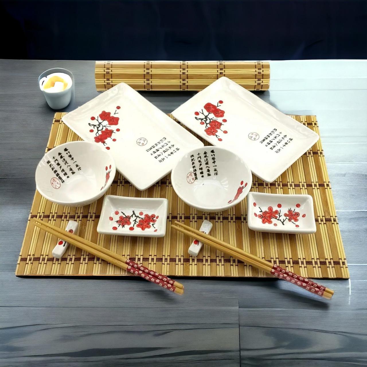 Подарочный набор для суши Красная сакура на 2 персоны 12 предметов 39х27,5х5,5 см (07-34282B) - фото 7 Подарочный набор для суши Красная сакура на 2 персоны 12 предметов 39х27,5х5,5 см (07-34282B) - фото 7