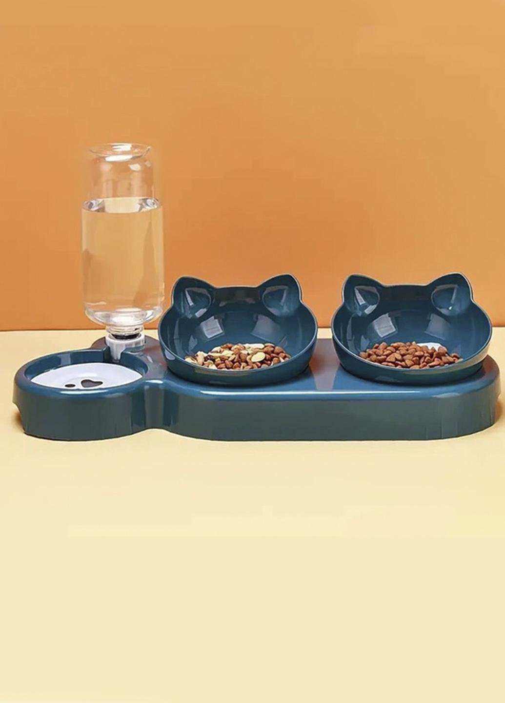 Миска двойная для кормления кошек и собачек на подставке Idea с автоматической поилкой 500 мл Морская волна (665411)
