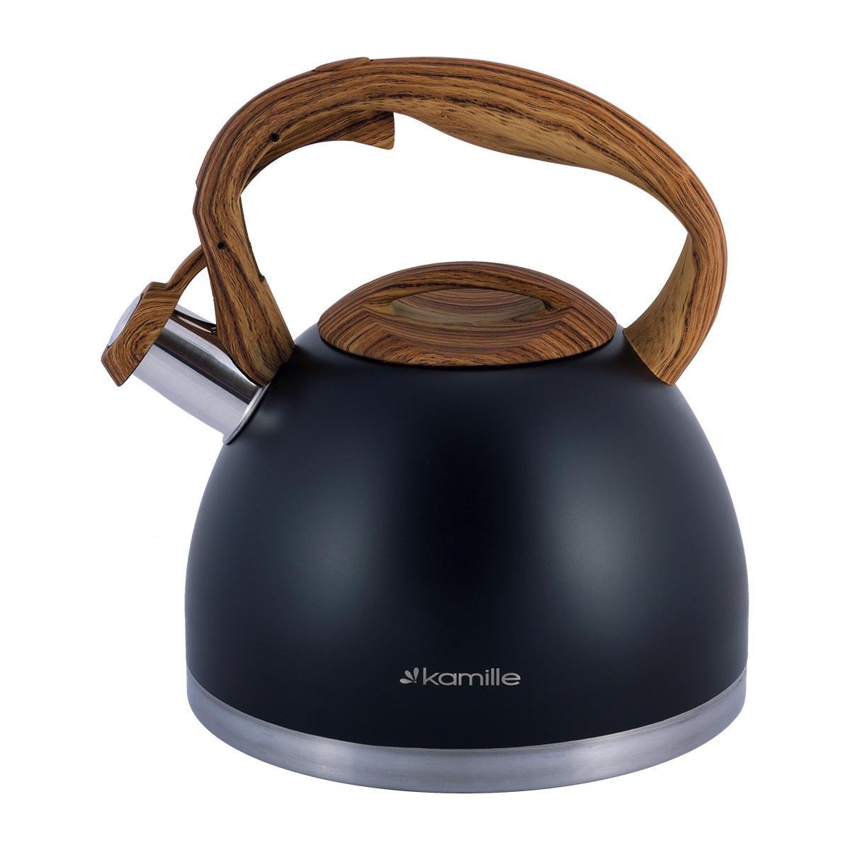 Чайник со свистком Kamille KM-1087 из нержавеющей стали и нейлоновой ручкой с покрытием soft-touch под дерево 2,7 л Черный (150-84-1087) - фото 7 Чайник со свистком Kamille KM-1087 из нержавеющей стали и нейлоновой ручкой с покрытием soft-touch под дерево 2,7 л Черный (150-84-1087) - фото 7