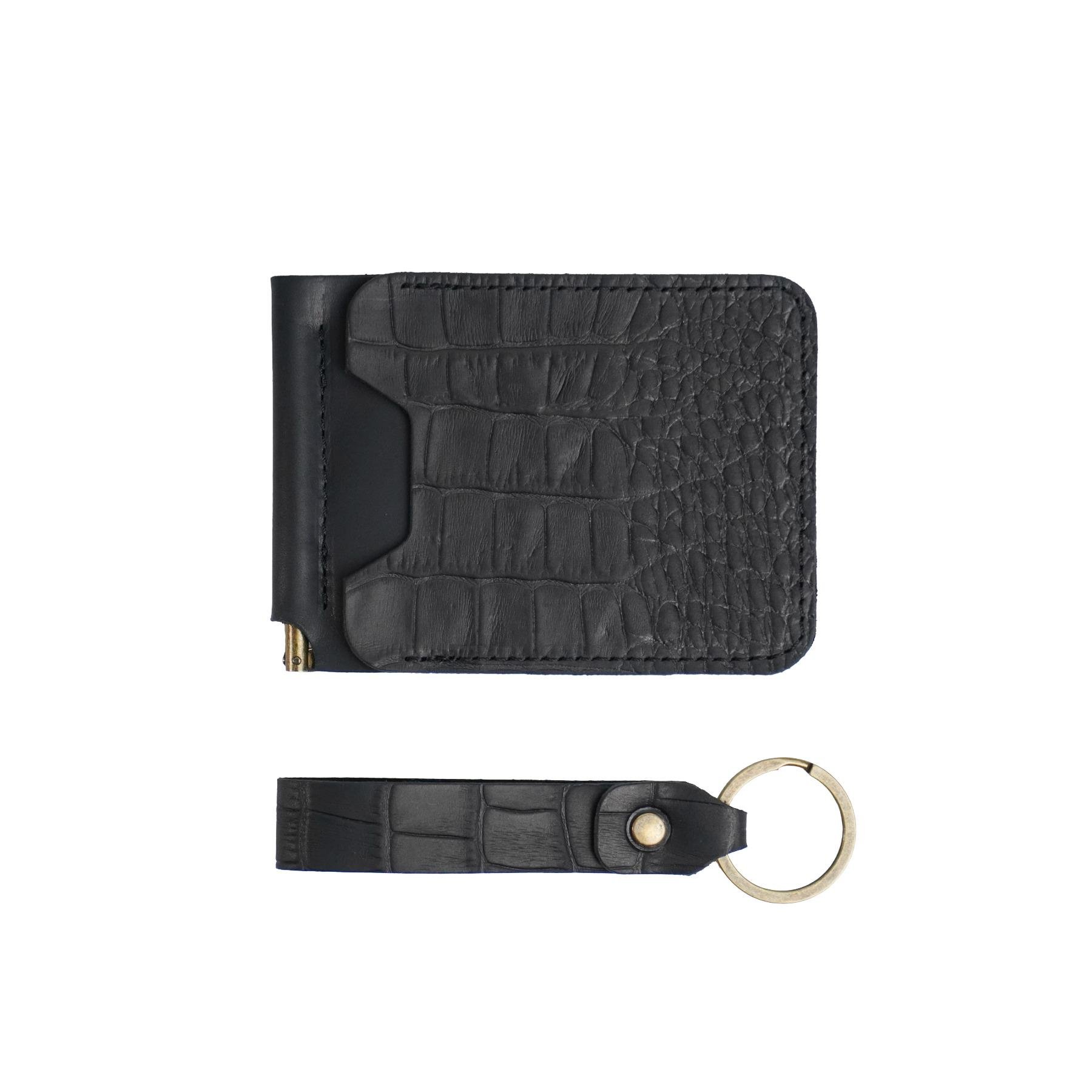 Зажим для денег Крокодил Классический кожаный Черный (MC-02r)