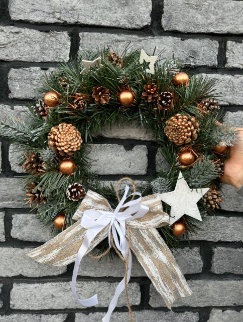 Венок новогодний декоративный с бантиком 40 см