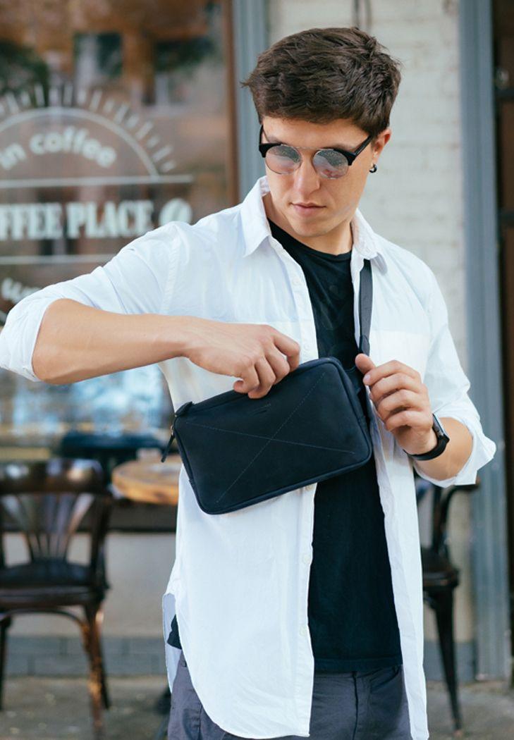 Сумка поясная кожаная Dropbag Maxi Crazy Horse Синий (A-026397)