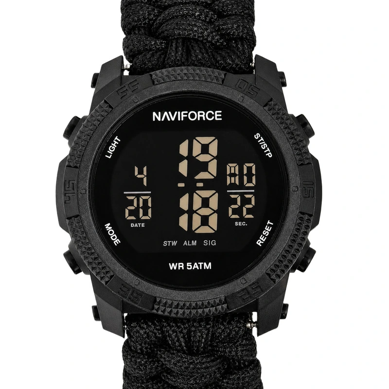 Годинник чоловічий спортивний водостійкий тактичний Naviforce Europe Black Paracord 2 ремінці
