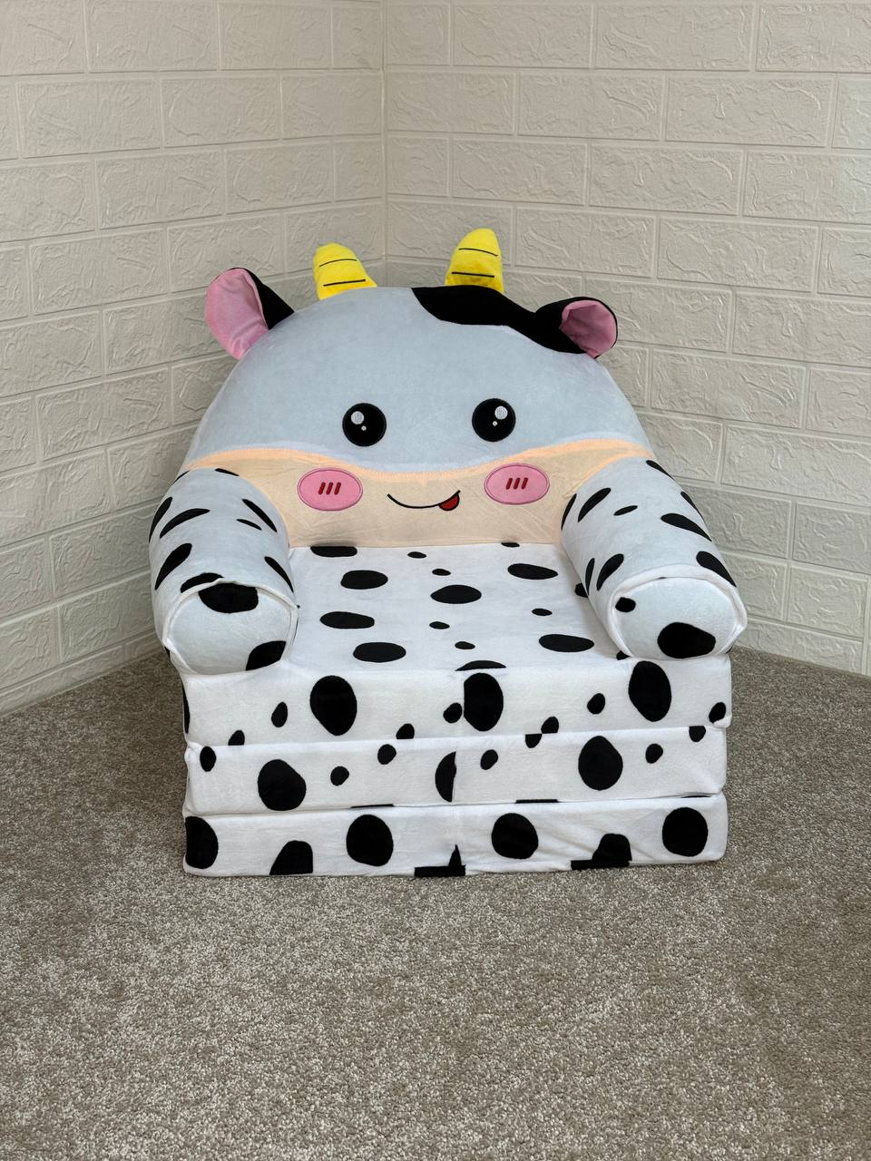 Мягкое детское кресло плюшевое Коровка бескаркасное (1new34456 )