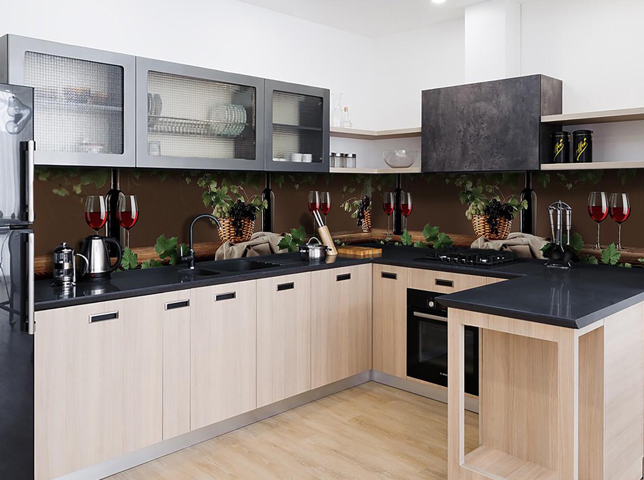 Кухонный фартук Виноград в корзине с самоклеющейся виниловой пленки 60х250 см Коричневый