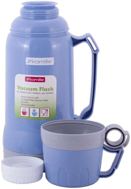 Термос Kamille Glass Nigella дзеркальна колба та 2 чашки 1000 мл (32319506)