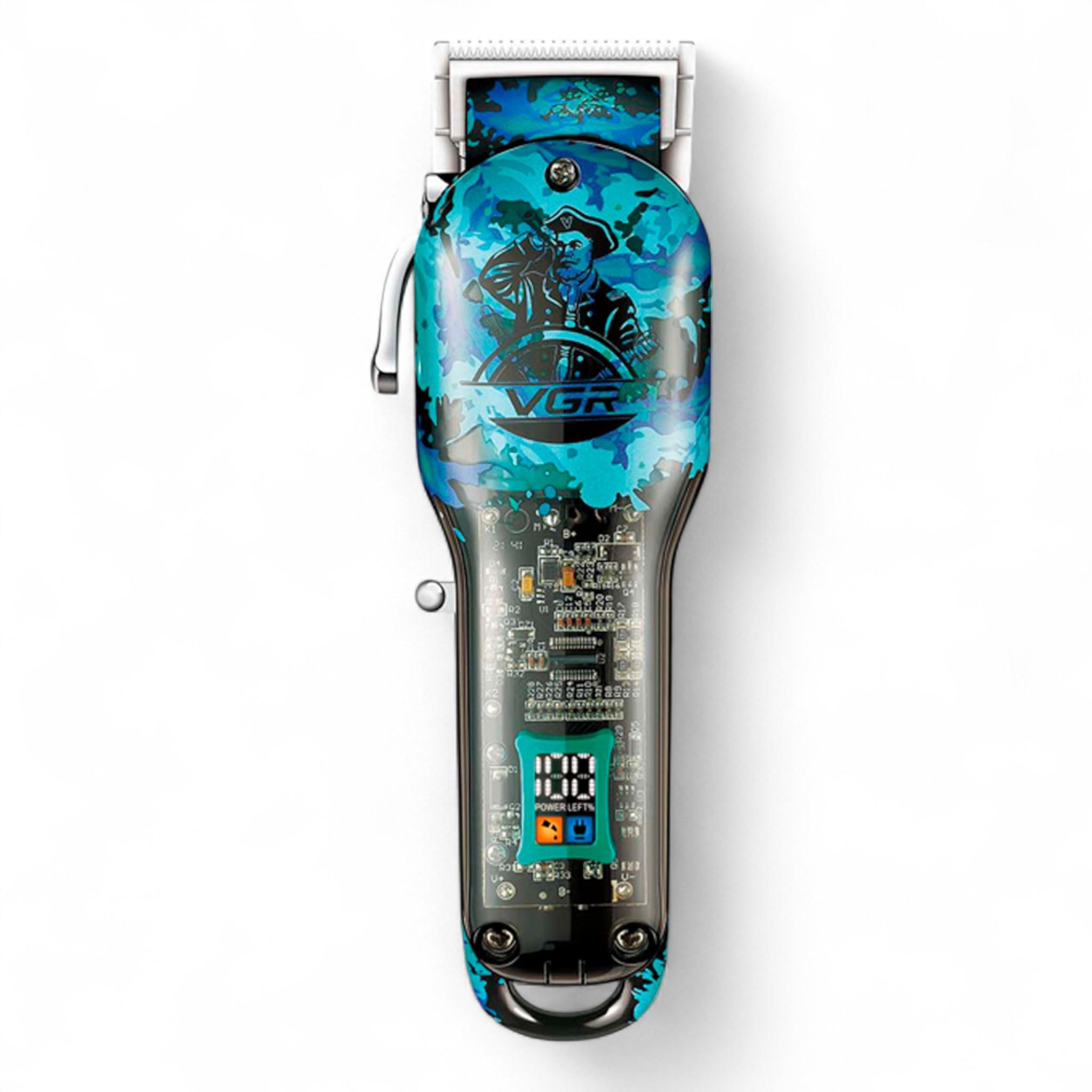 Машинка для стрижки акумуляторна VGR V-685 Transparent clipper 8 насадок LED display Blue (M_V-685Blue)