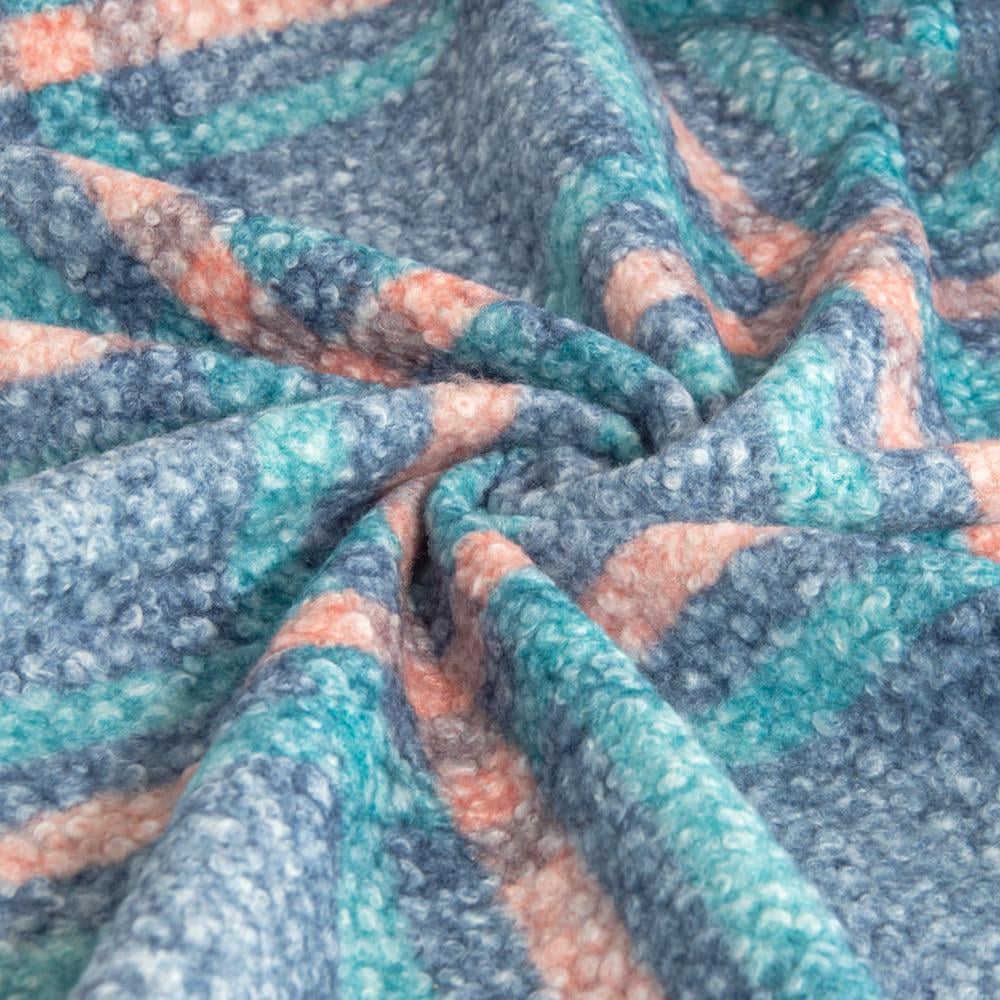 Ткань пальтовая Букле Персик/Деним (19176)