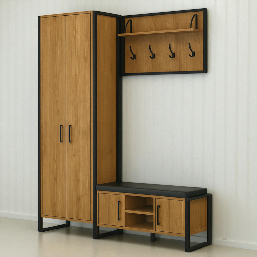 Комплект в прихожую Tobi Sho Рейден ПЛ/5 в стиле Лофт без зеркала 1720x350x1900 мм Фаервуд