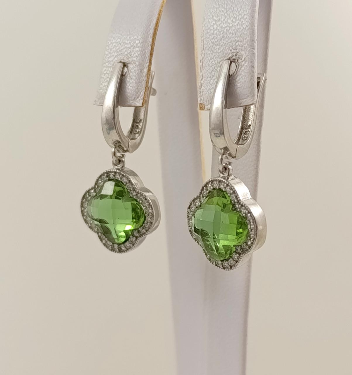 Серьги серебряные с султанитом Клевер (СЛВЦ/С-слт)