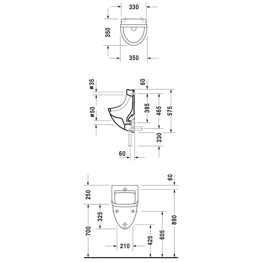 Писсуар DURAVIT STARCK 3 0821350000 c внутренним подводом воды (112835) - фото 2