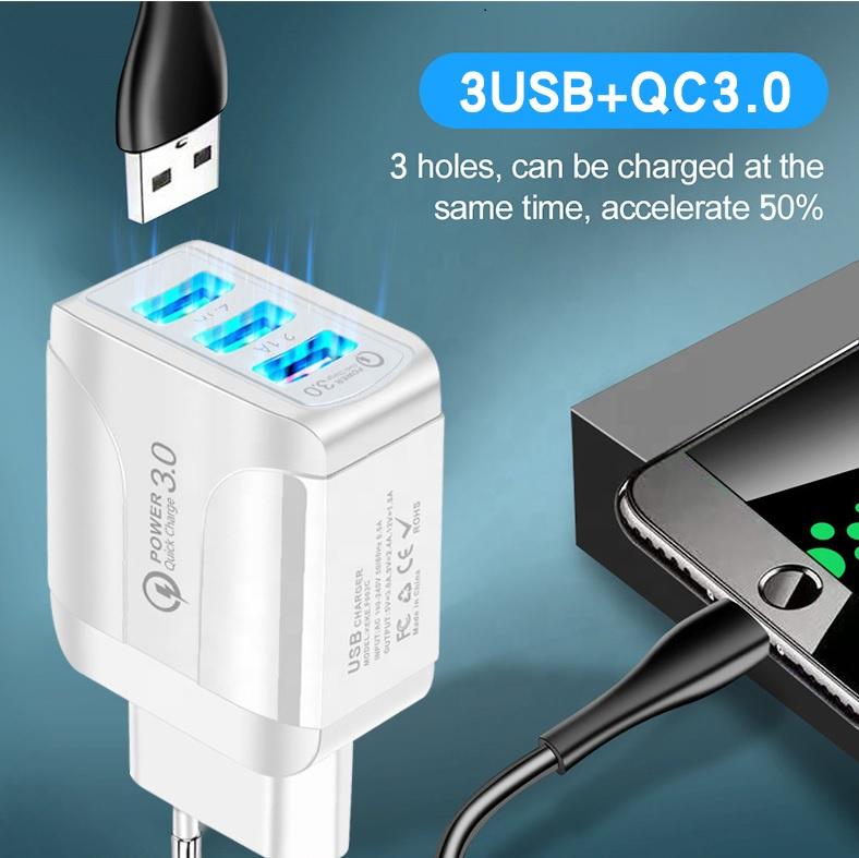 Зарядний пристрій мережевий QC 3.0 3-USB порти з кабелем USB 6 A Чорний (ML081-1) - фото 3