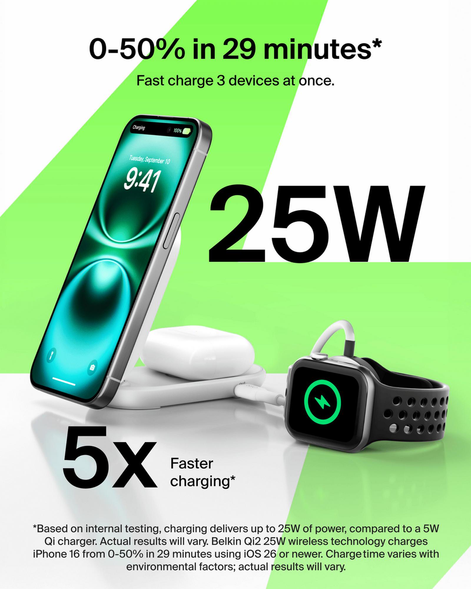 Зарядний пристрій бездротовий Belkin UltraCharge 2в1 Foldable Magnetic Charging 25 Вт Білий (WIZ039KQ 30492712) - фото 7 Зарядний пристрій бездротовий Belkin UltraCharge 2в1 Foldable Magnetic Charging 25 Вт Білий (WIZ039KQ 30492712) - фото 7