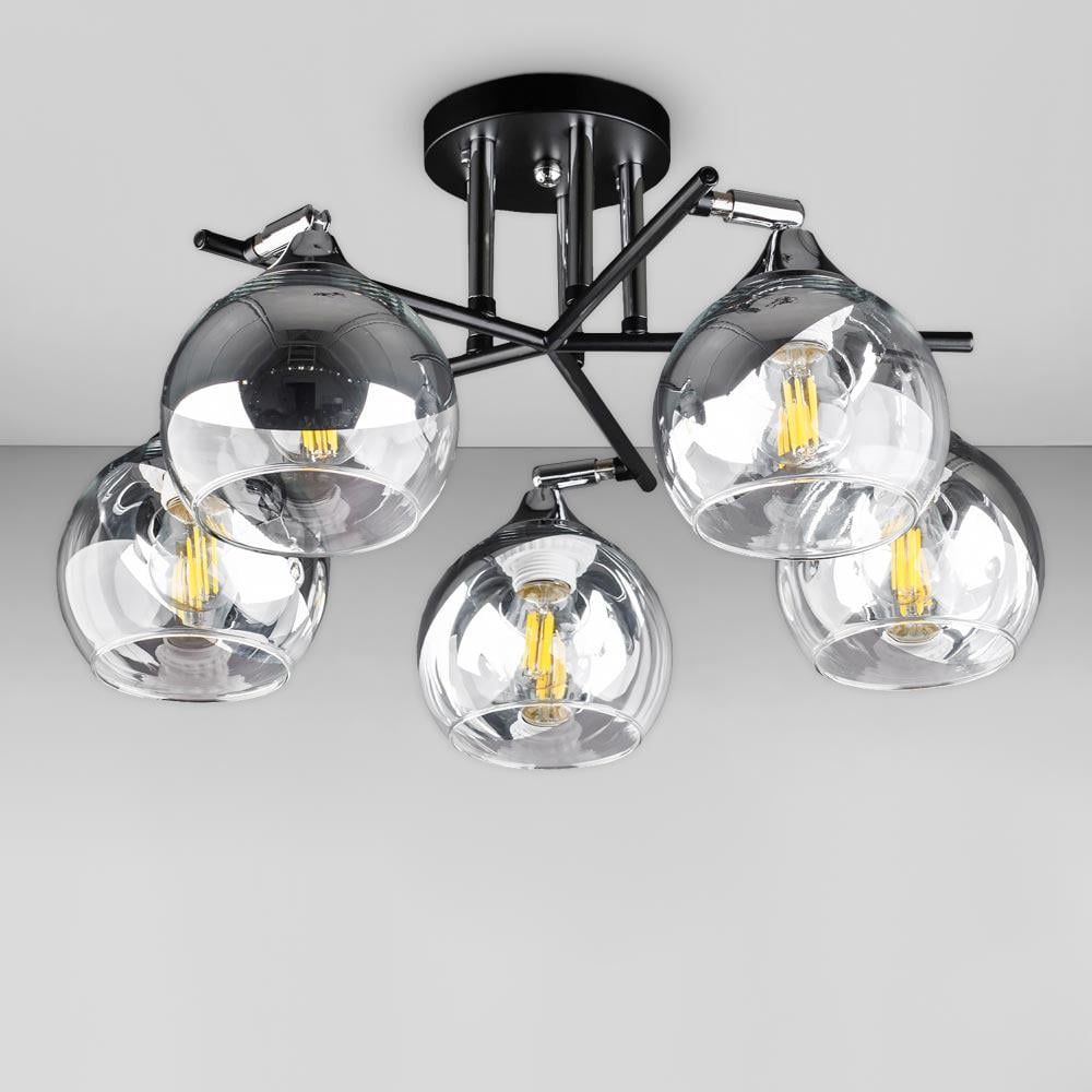 Люстра стельова Light House DL-18659/5 Чорний/Хром/Дзеркальний з прозорим