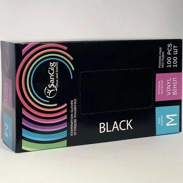 Рукавички оглядові Sangig вінілові нестерильні M 100 шт. Чорний (24624940)