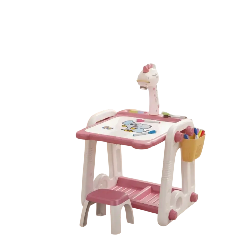 Мольберт-стол детский для рисования YM2210-210A с проектором из пластика 70х50х65 см Розово-белый (150-7-YM2210-210A.1)