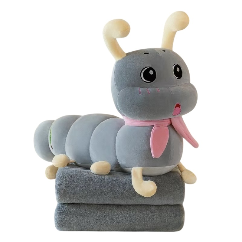 Игрушка-подушка с пледом Милая гусеница Серый (MH-G18grey) - фото 3 Игрушка-подушка с пледом Милая гусеница Серый (MH-G18grey) - фото 3