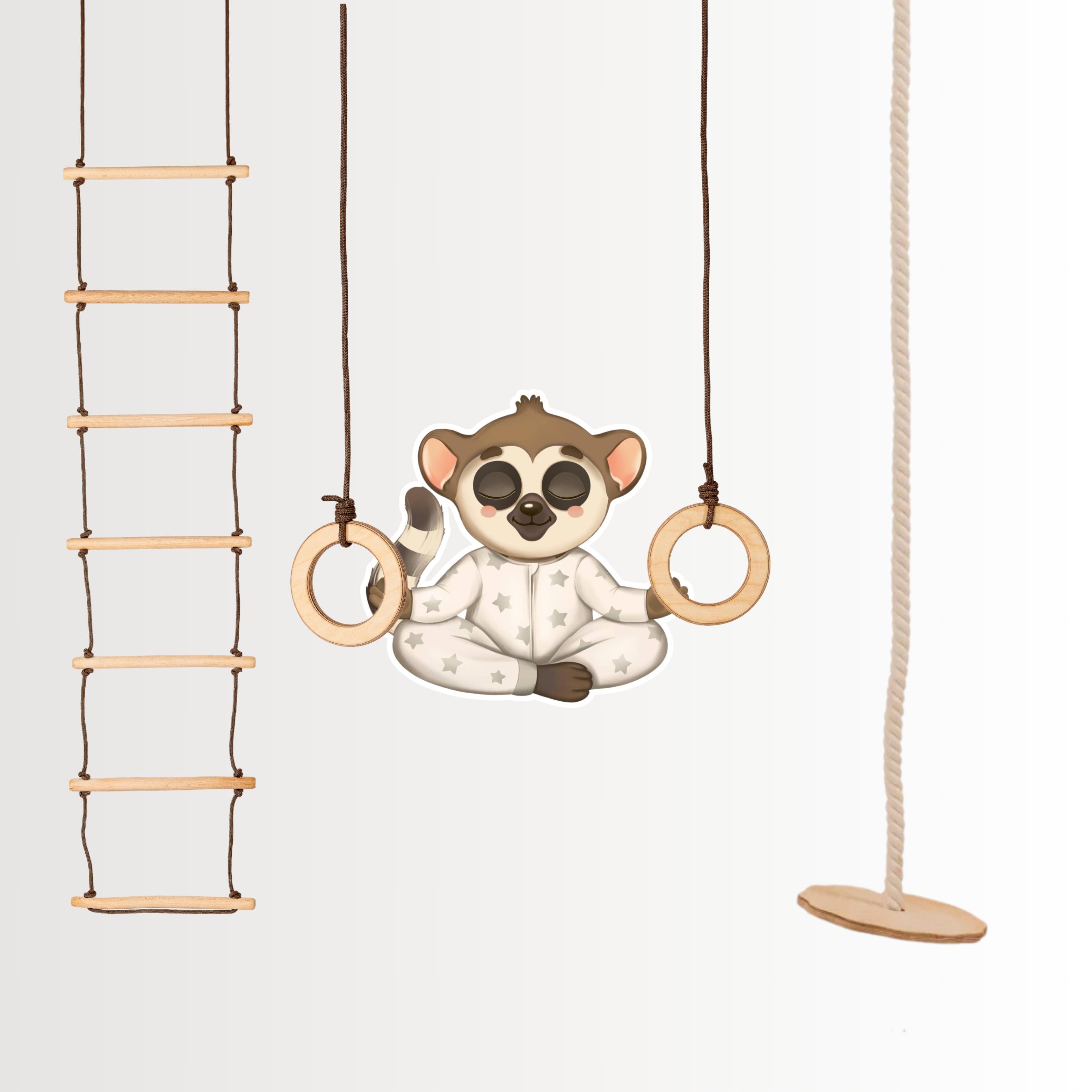 Комплект качелей 3в1 гимнастические кольца/деревянная тарзанка и веревочная лестница (E094) - фото 1