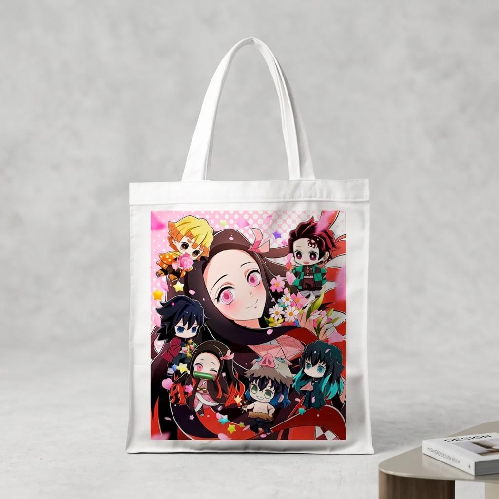 Сумка-шопер Demon Slayer Kimetsu no Yaiba из льна Белый (17250)