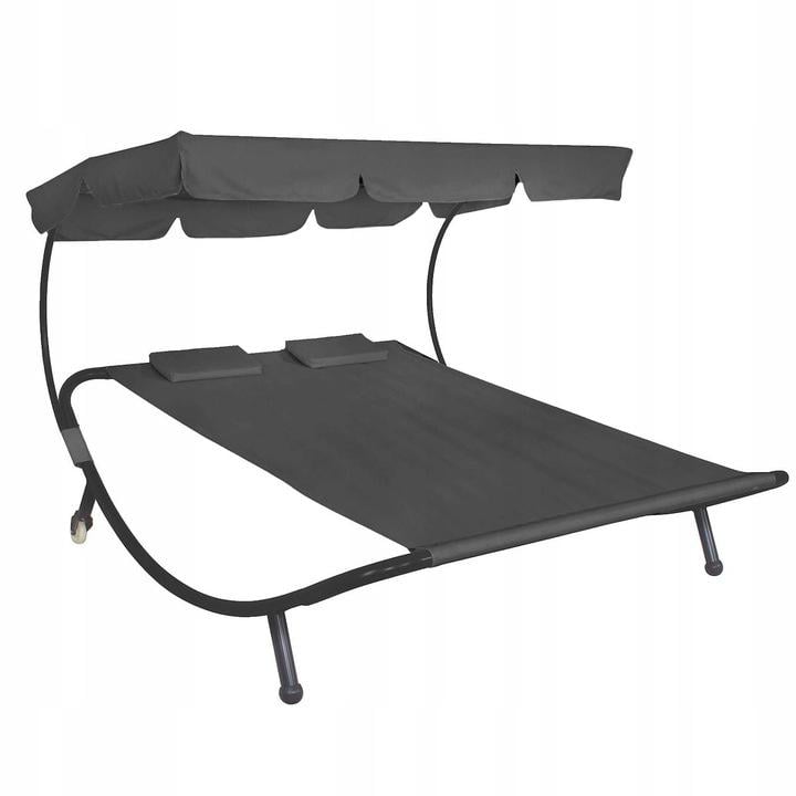 Лежак садовий з регульованим навісом двомісний Сірий (GF2002)