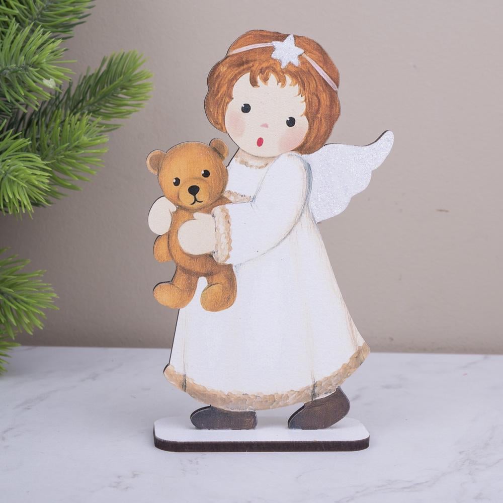 Статуэтка новогодняя ангелок с мишкой 16 см (2363-4)