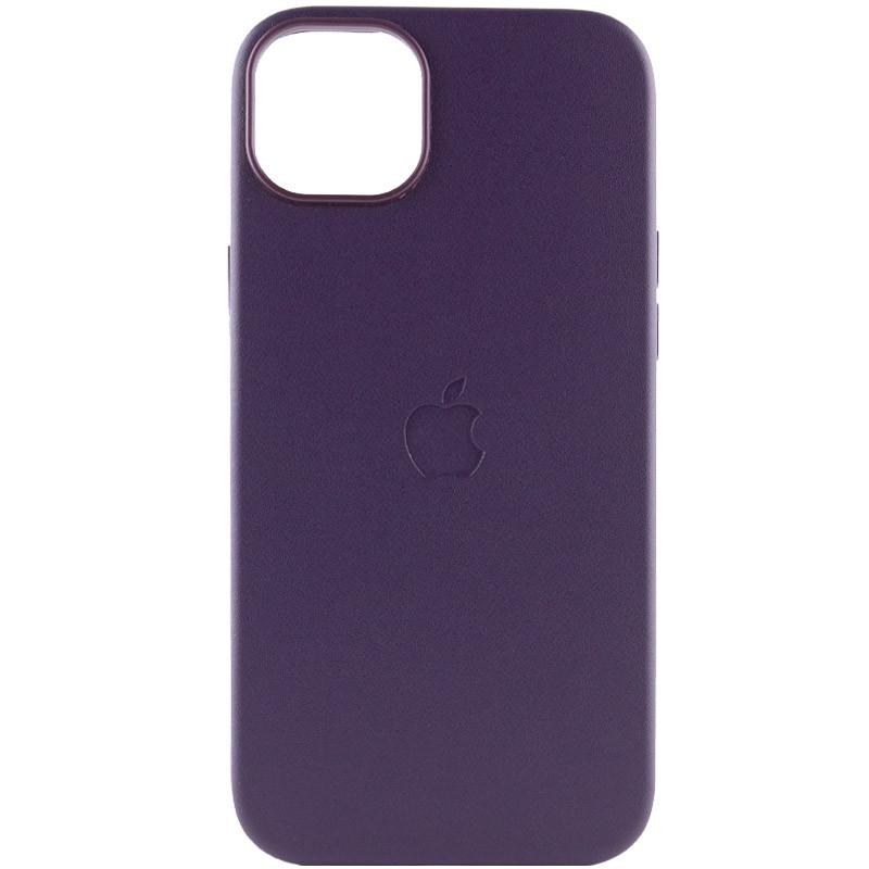 Противоударный Кожаный Чехол Leather Case (AAA) with MagSafe для Apple iPhone 14 (6.1") Deep Violet