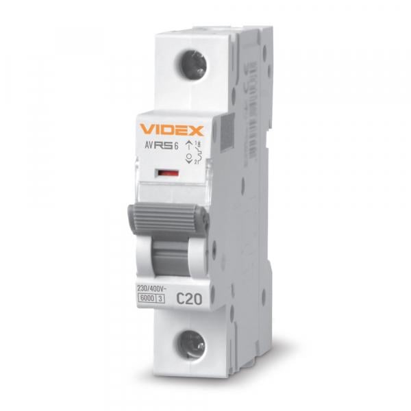 Вимикач автоматичний Videx RS6 1п 20 А/6 кА С