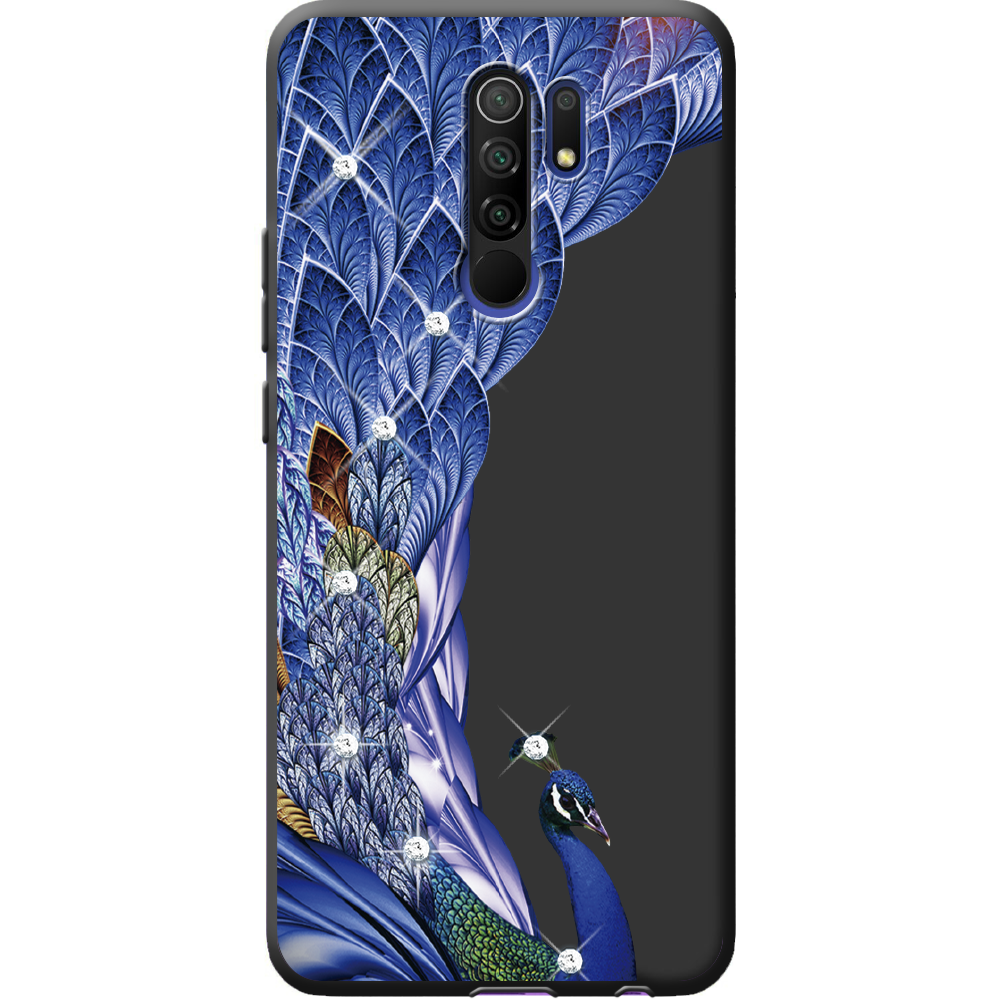 Чохол Boxface Xiaomi Redmi 9 Павич зі стразами Чорний силікон (40233-rs7-40357)
