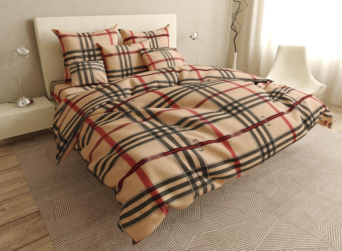 Комплект постельного белья Клеточка полуторная сатин Gold 150х215 см