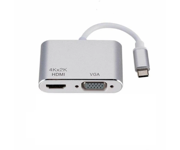 Переходник разветвитель Type-C to VGA/HDMI Silver