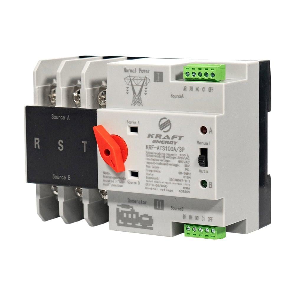 Автоматический переключатель АВР под DIN-рейку Kraft KRF-ATS100A/3p 3 полюса (51-00101)