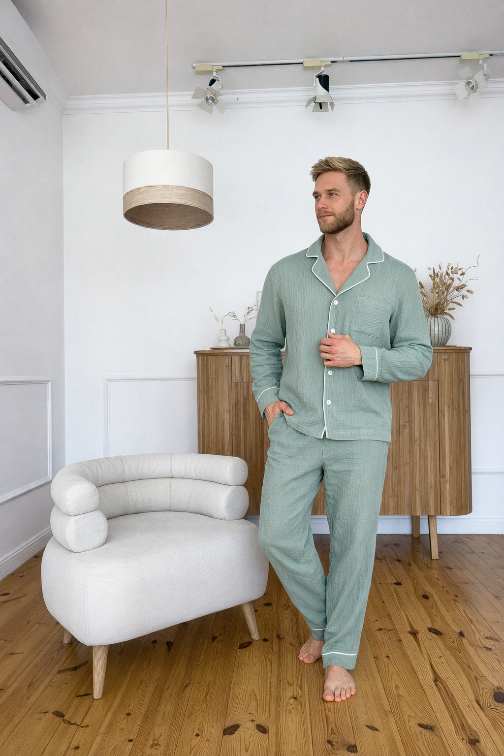 Пижама муслиновая мужская COSY VIVA брюки/рубашка длинный рукав M Эвкалипт (VIMUЕ2827)