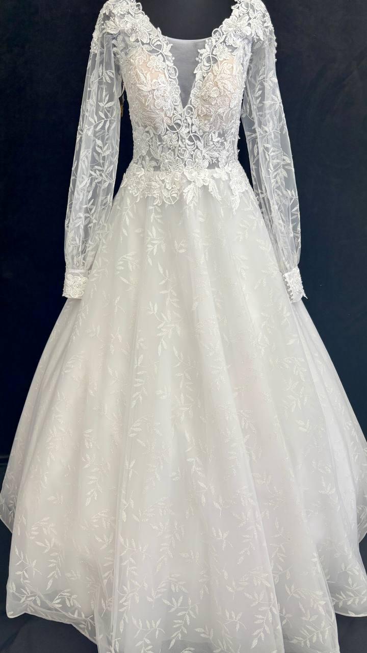 Свадебное платье евросетка з напылением серебрянным глитером принт узоры Белый