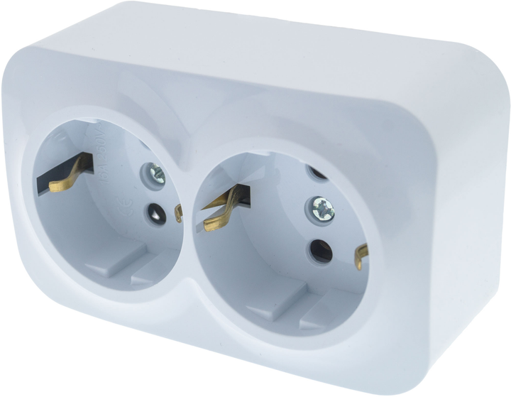 Розетка накладная Quantum двойная с заземлением 16А Белый (2687)