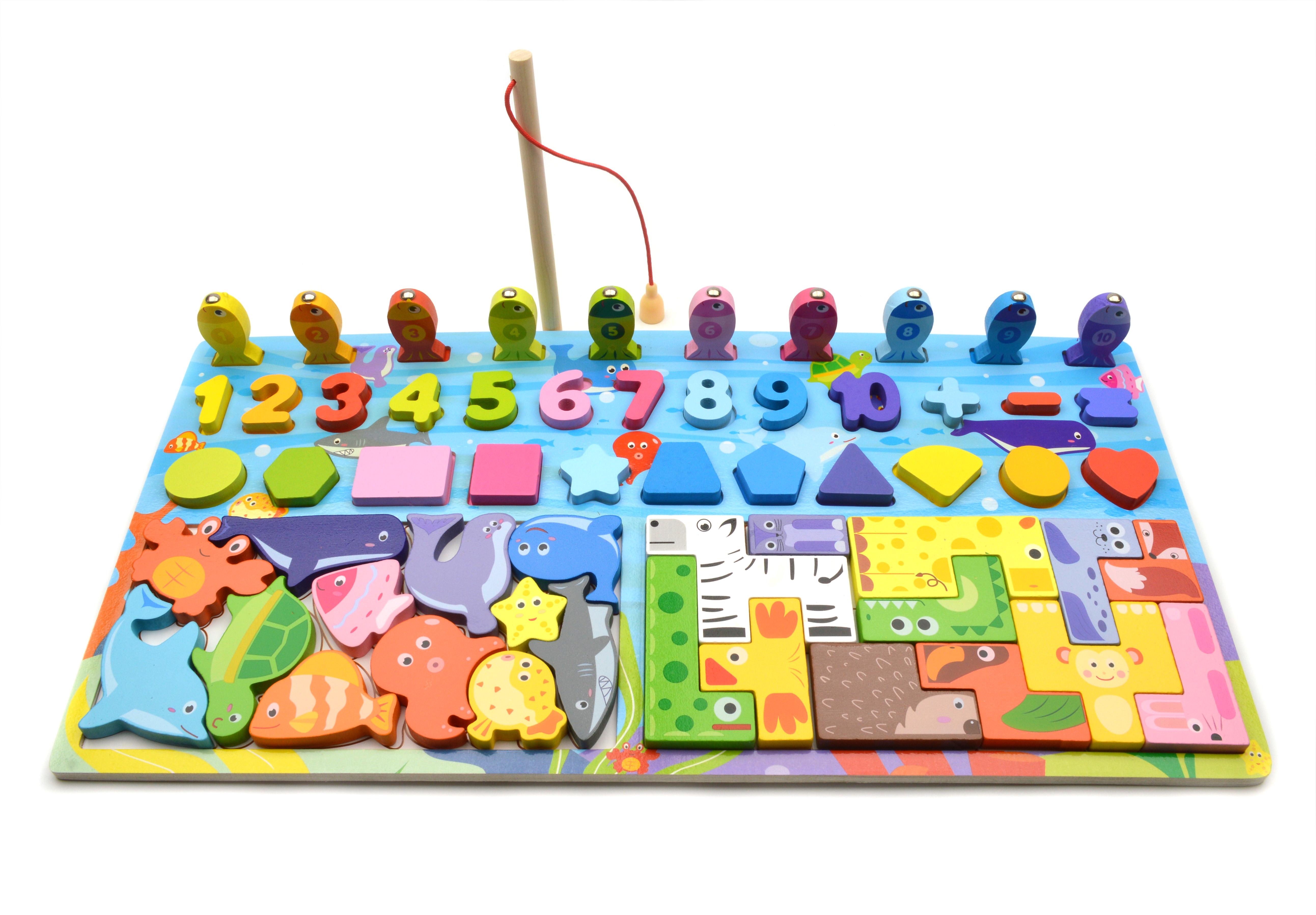 Дошка логічна дерев'яна сортер/риболовля/пазл/зоопарк/цифри/фігурки (73325)