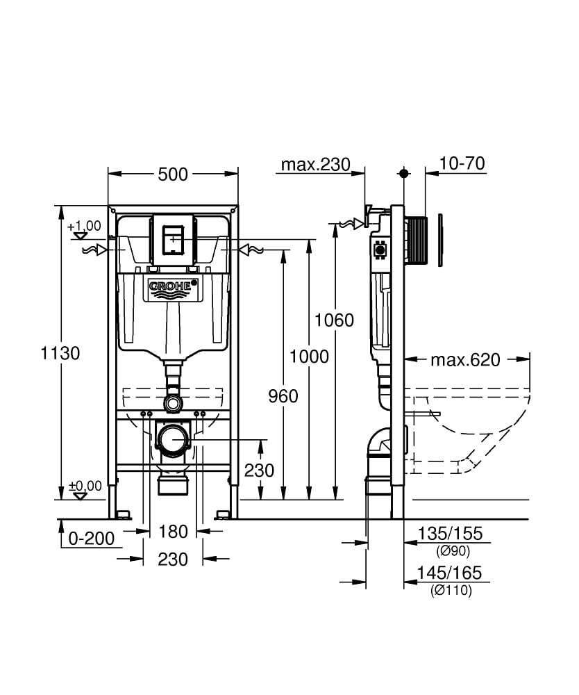 Інсталяційна система для унітазу Grohe Rapid SL 39930000 з кнопкою Хром (149905) - фото 2