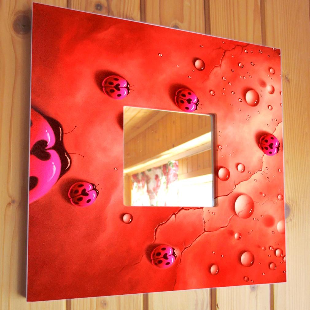 Зеркало декоративное Божья коровка капли воды 260х260 мм (M00612)