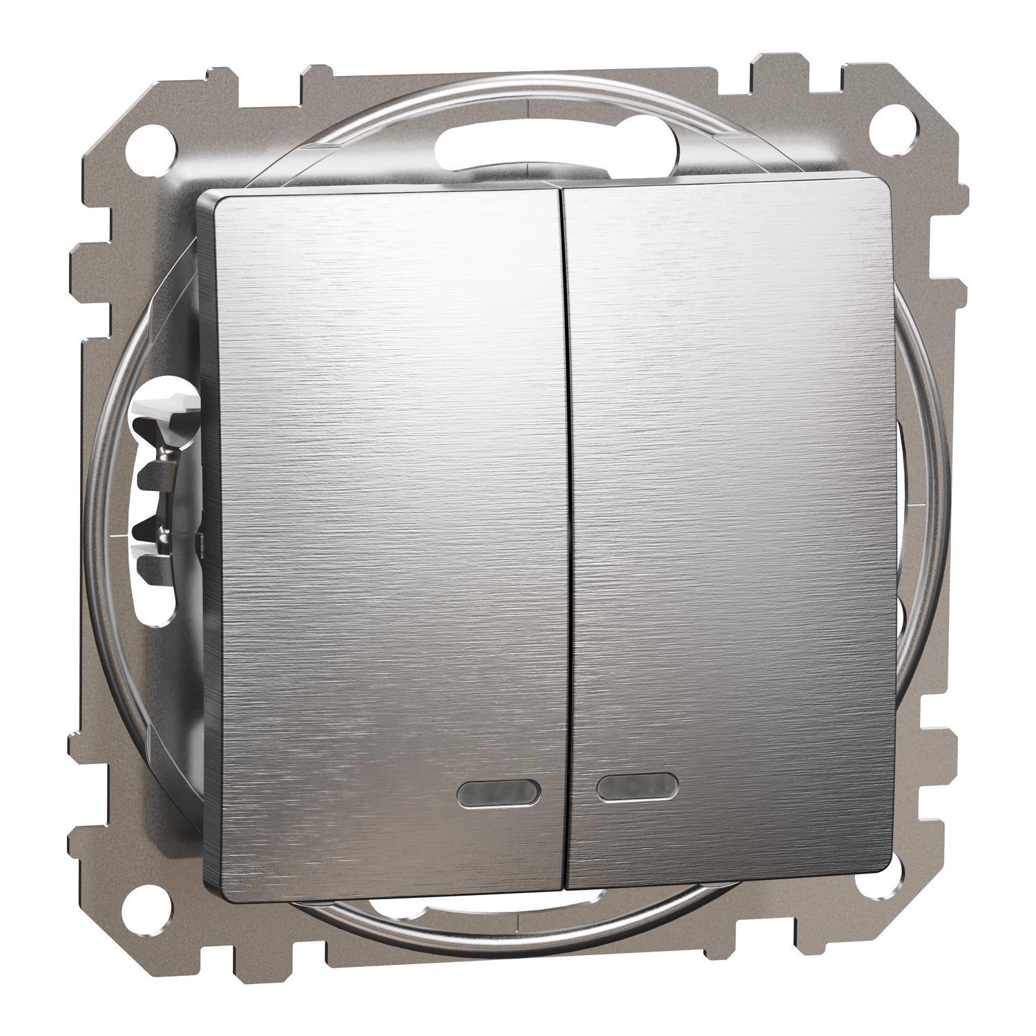 Вимикач двоклавішний Schneider Electric Sedna Design&Elements з підсвіткою Алюміній матовий (SDD170105L) Вимикач двоклавішний Schneider Electric Sedna Design&Elements з підсвіткою Алюміній матовий (SDD170105L)