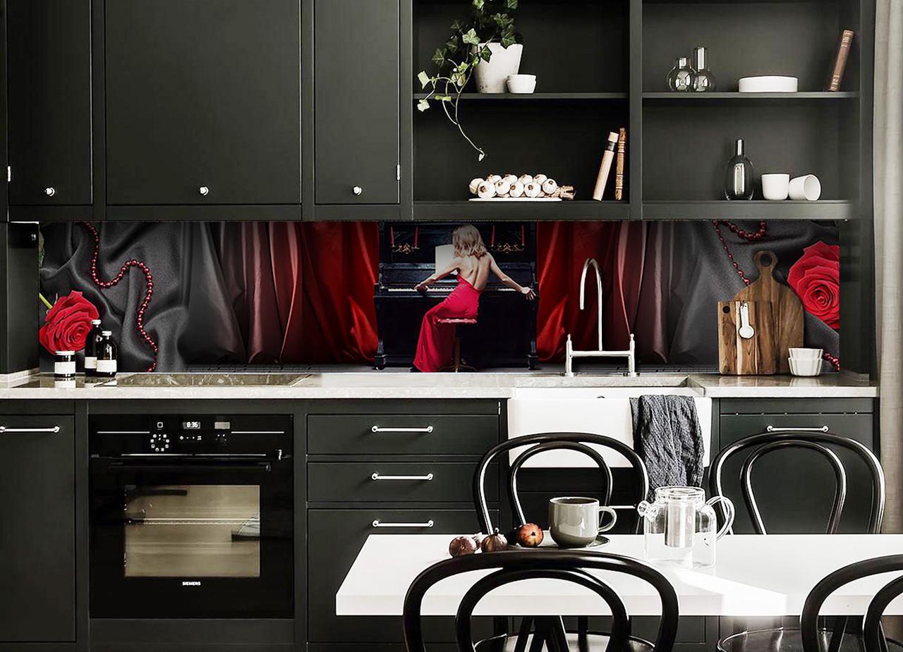 Кухонный фартук Черный шелк из самоклеющейся виниловой пленки 60х300 см Черный