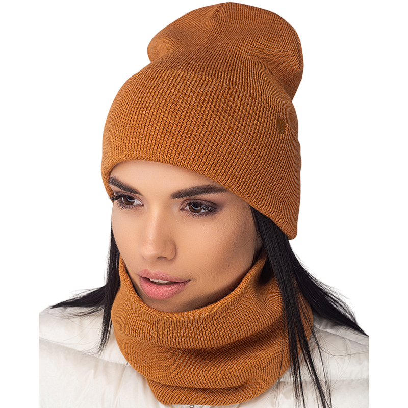 Комплект шапка з бафом жіночий Leks Антураж One size Гірчичний (120936)