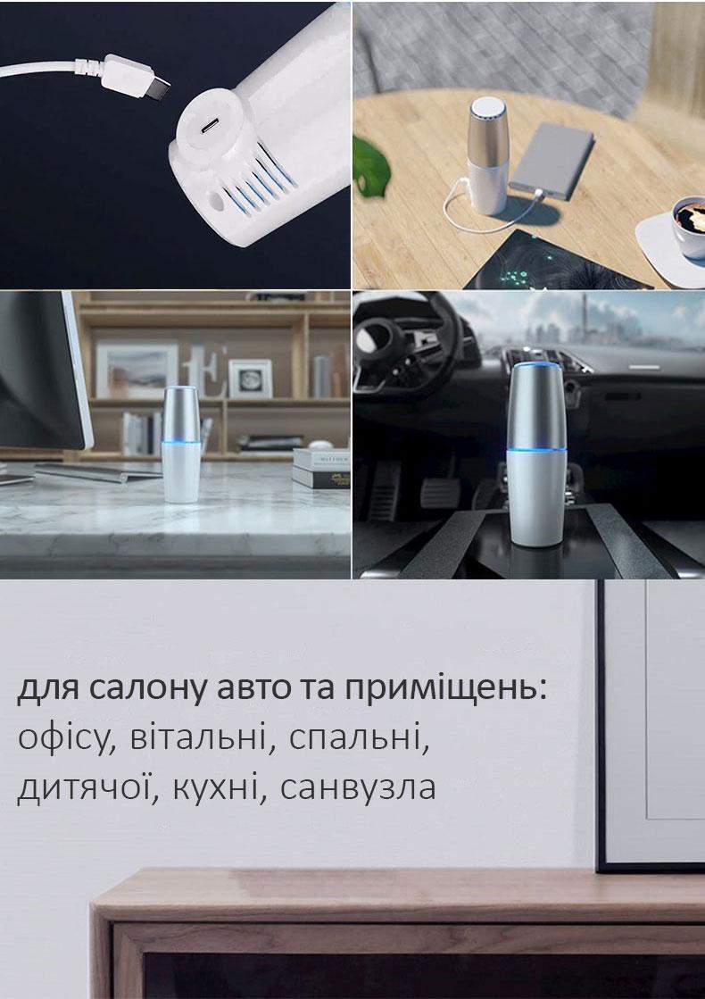 Бесшумный мини воздухоочиститель TURBO CLEAN-U с ультрафиолетовой лампой и зарядкой от USB - фото 10