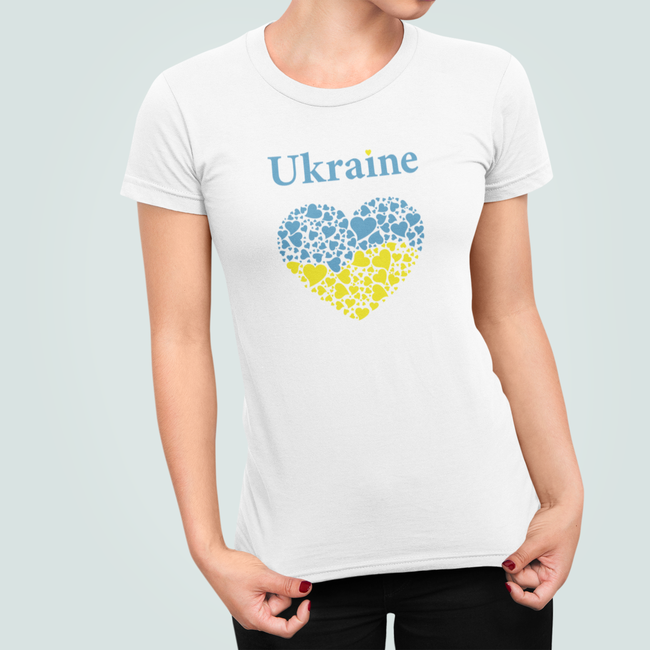 Футболка женская патриотическая Stedman с принтом Ukraine Герб Сердца L Белый (УКР424.1-8)