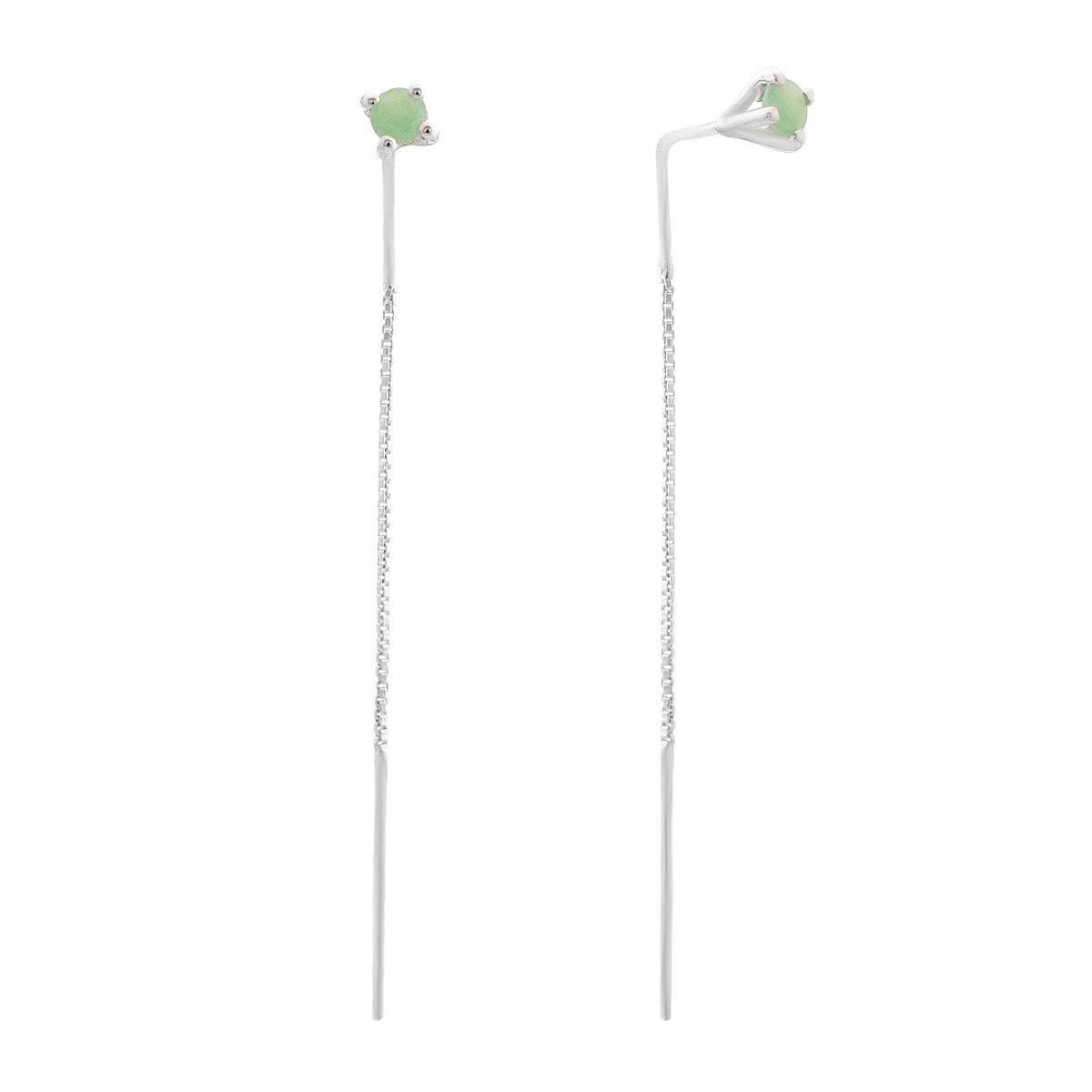 Срібні сережки-протяжки зі смарагдом кругла форма Зелений