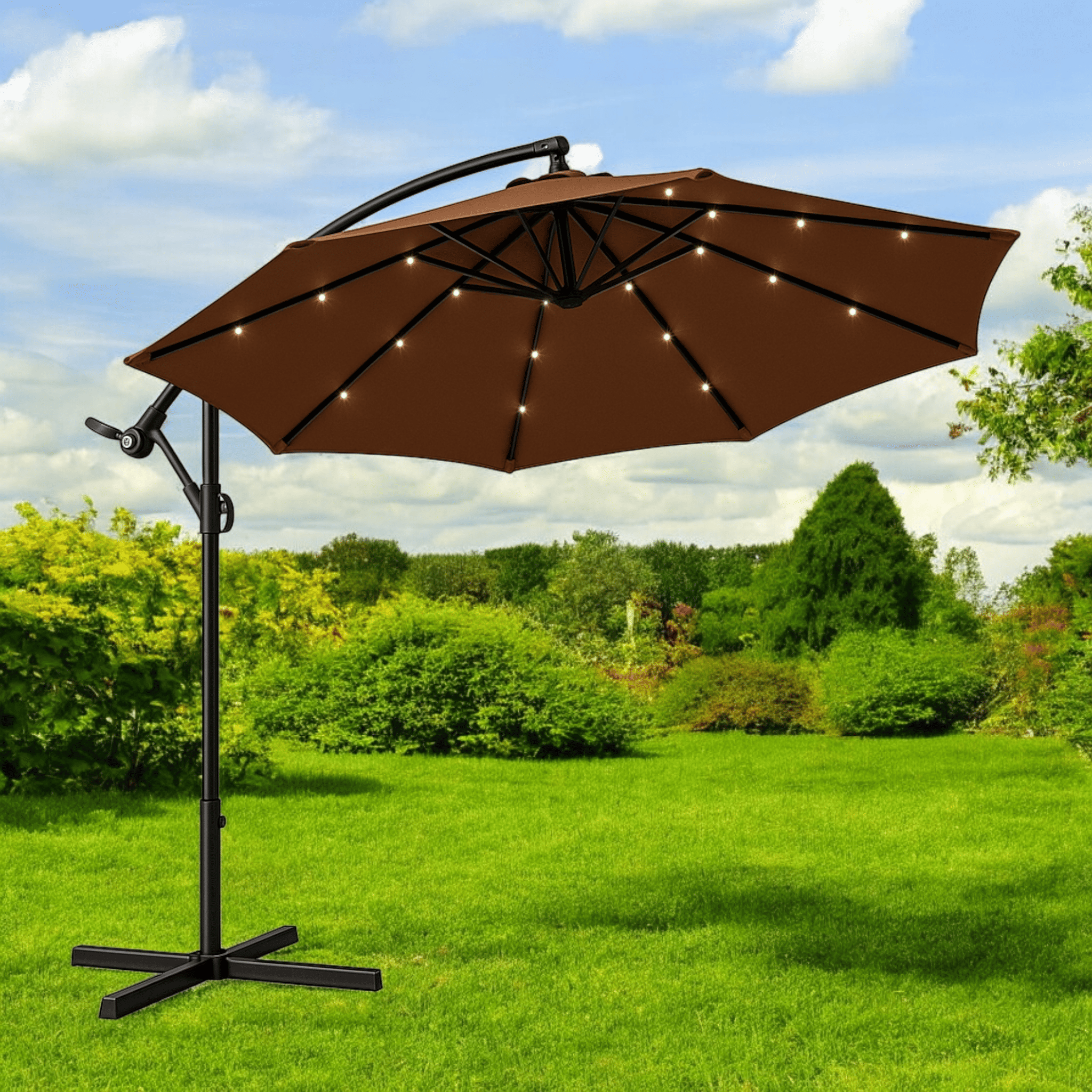 Садова парасолька WCG з поліестеру 160G сталевою рамою LED-підсвічування на сонячній панелі з чохлом 3,5 м Коричневий (W-7035BR1) - фото 1 Садова парасолька WCG з поліестеру 160G сталевою рамою LED-підсвічування на сонячній панелі з чохлом 3,5 м Коричневий (W-7035BR1) - фото 1