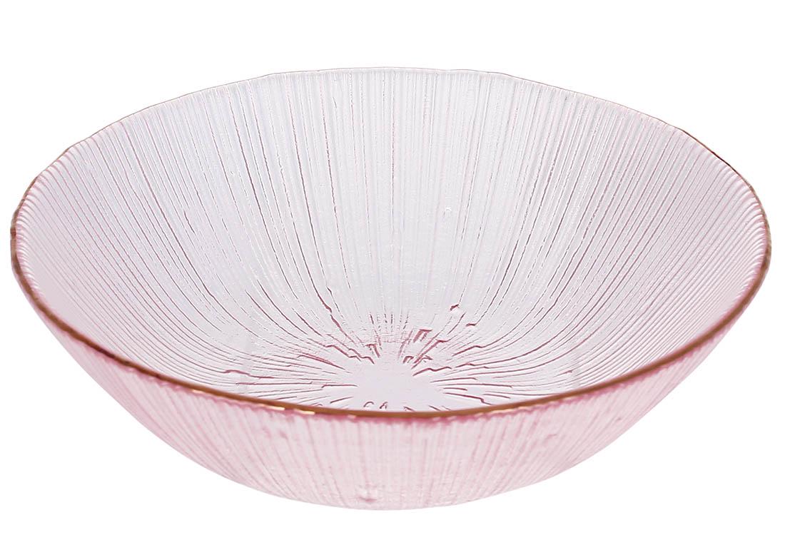 Салатник стеклянный Fleur D16,5x5 см с золотым ободком Розовый (992-181)