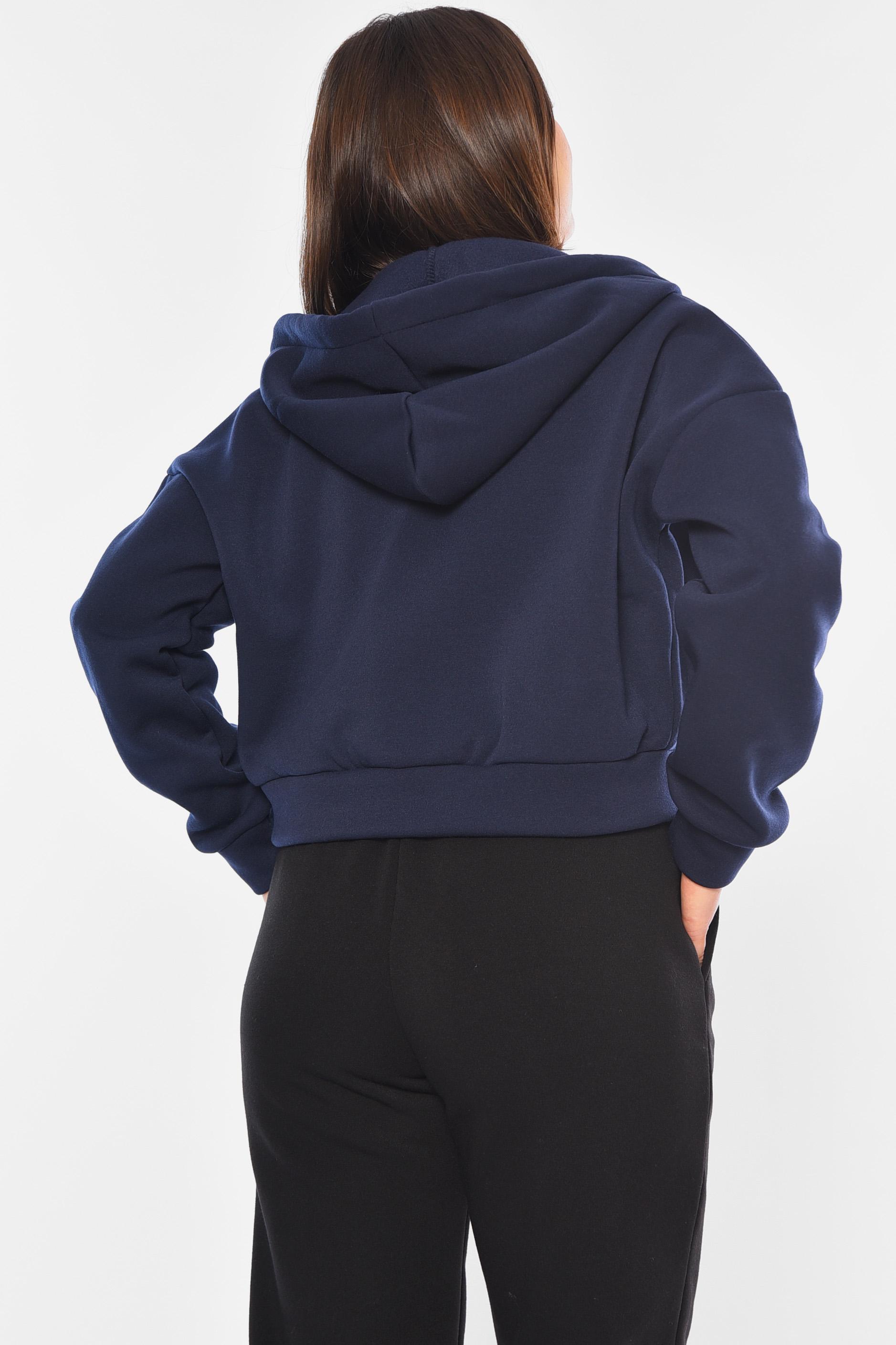 Худи женское на флисе S-M Темно-синий (194541) - фото 3