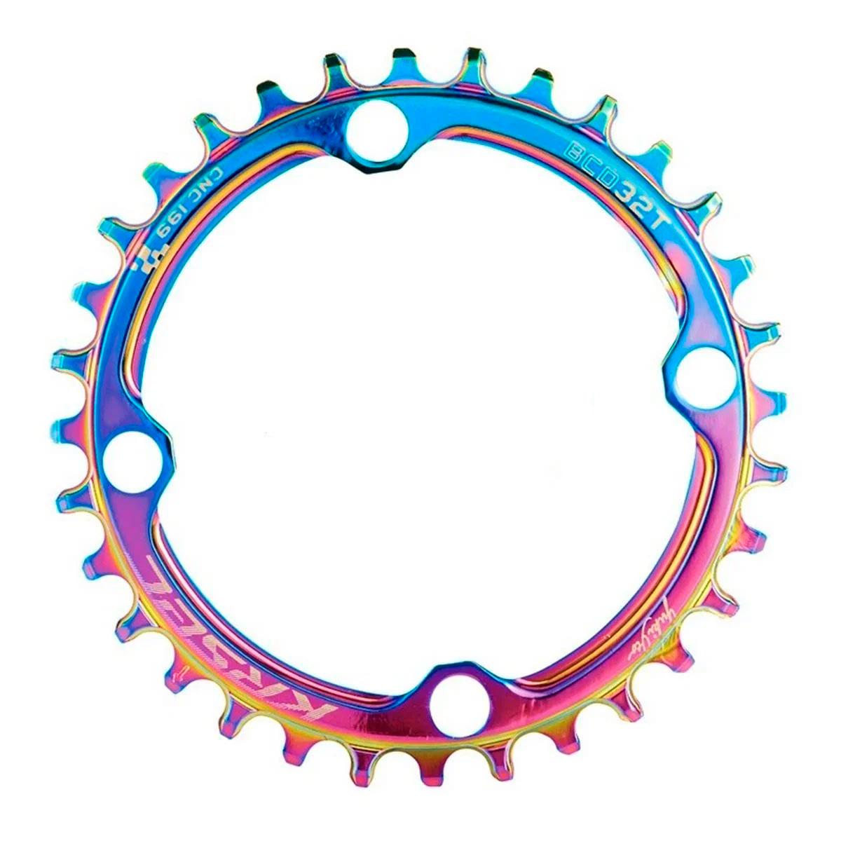 Звезда на велосипед фрезерованная Krsec Narrow Wide Rainbow 104 BCD 32T неспадайка (3635)